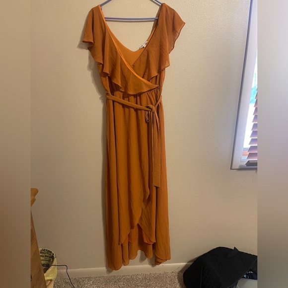 BalticBorn Rust Ruffle Wrap v-neck Maxi Dress terracotta orange flowy - Picture 3 of 13